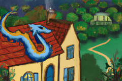 DALL·E-2023-04-15-14.27.58-A-storybook-house-with-a-small-dragon-on-the-roof-in-a-sylvan-setting-overlooking-a-valley-in-the-style-of-Van-Gogh